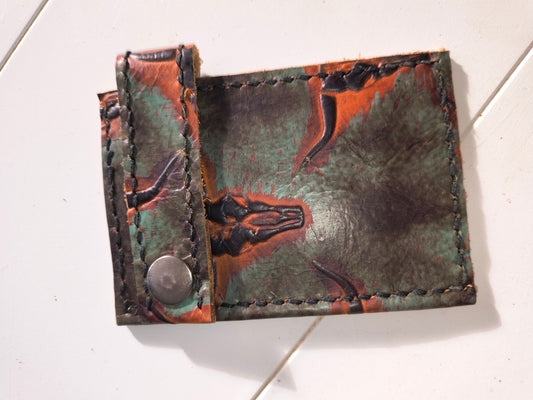 Teal with Steer Skull Boot Wallet
